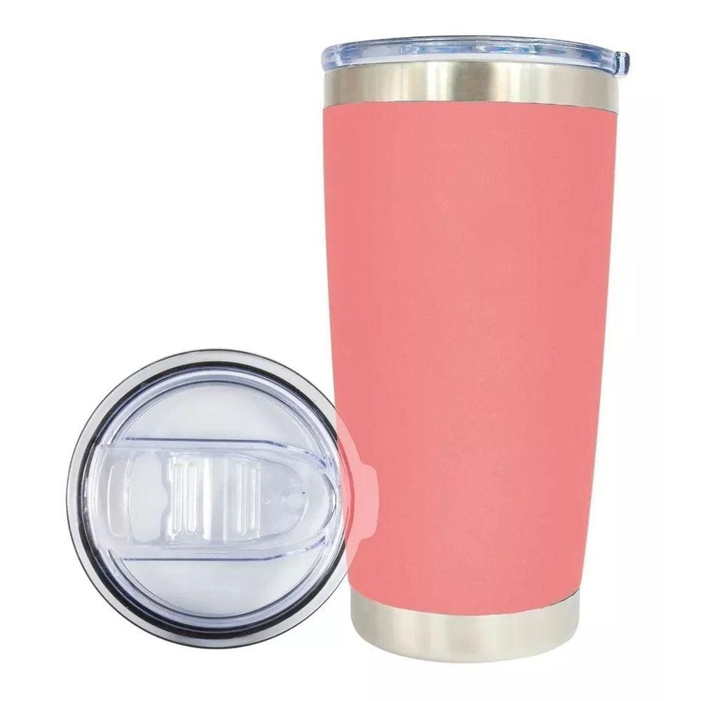 Copo Térmico Inoxidável Personalizável Rosa Com Tampa 600ml 