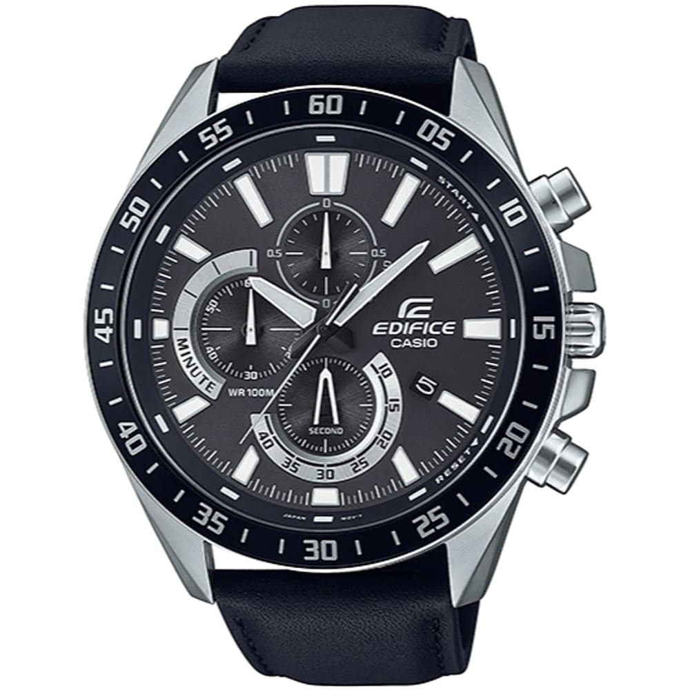 Relógio CASIO EDIFICE masculino preto couro EFV-620L-1AVUDF