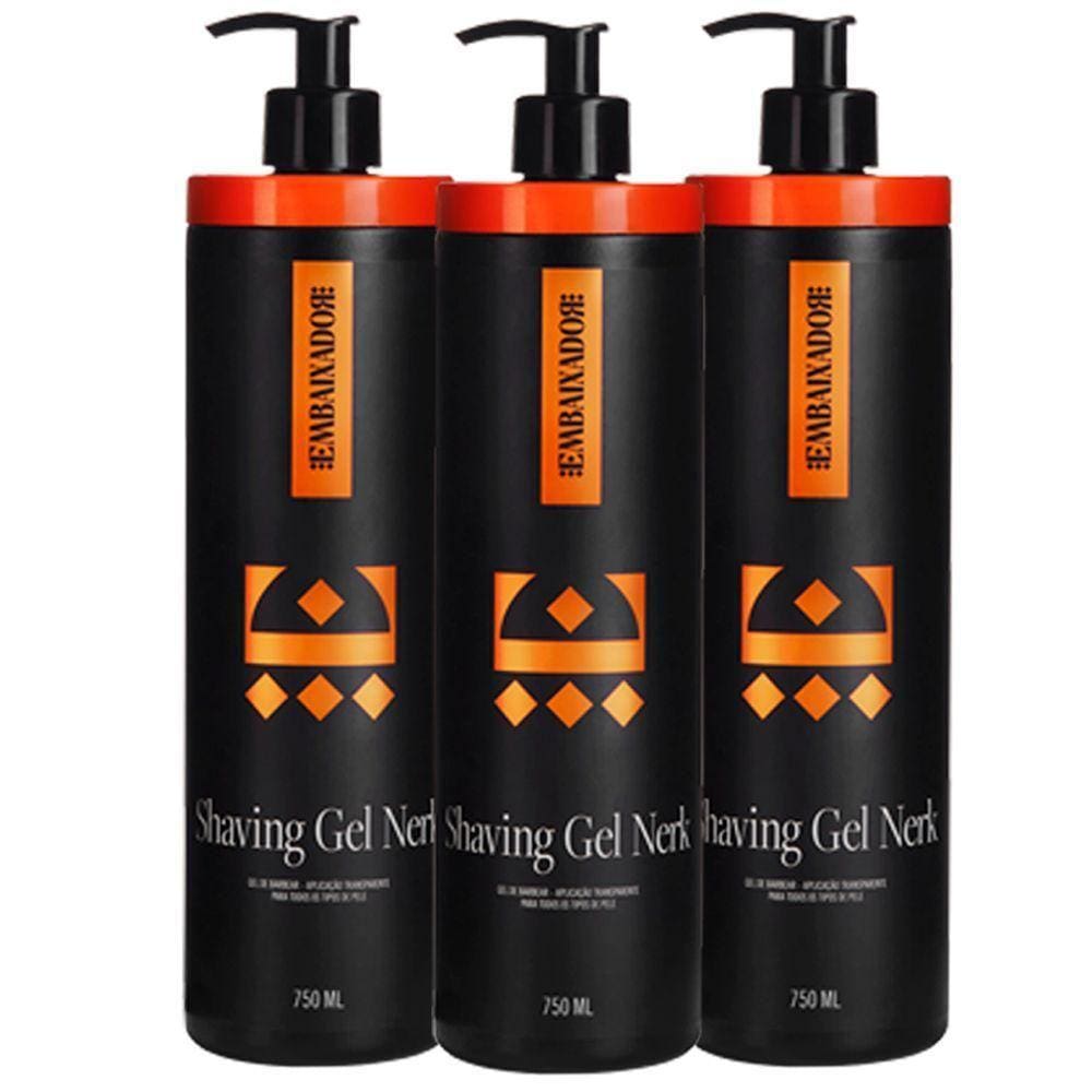 Kit 3 Shaving Gel De Barbear Nerk Embaixador 750Ml