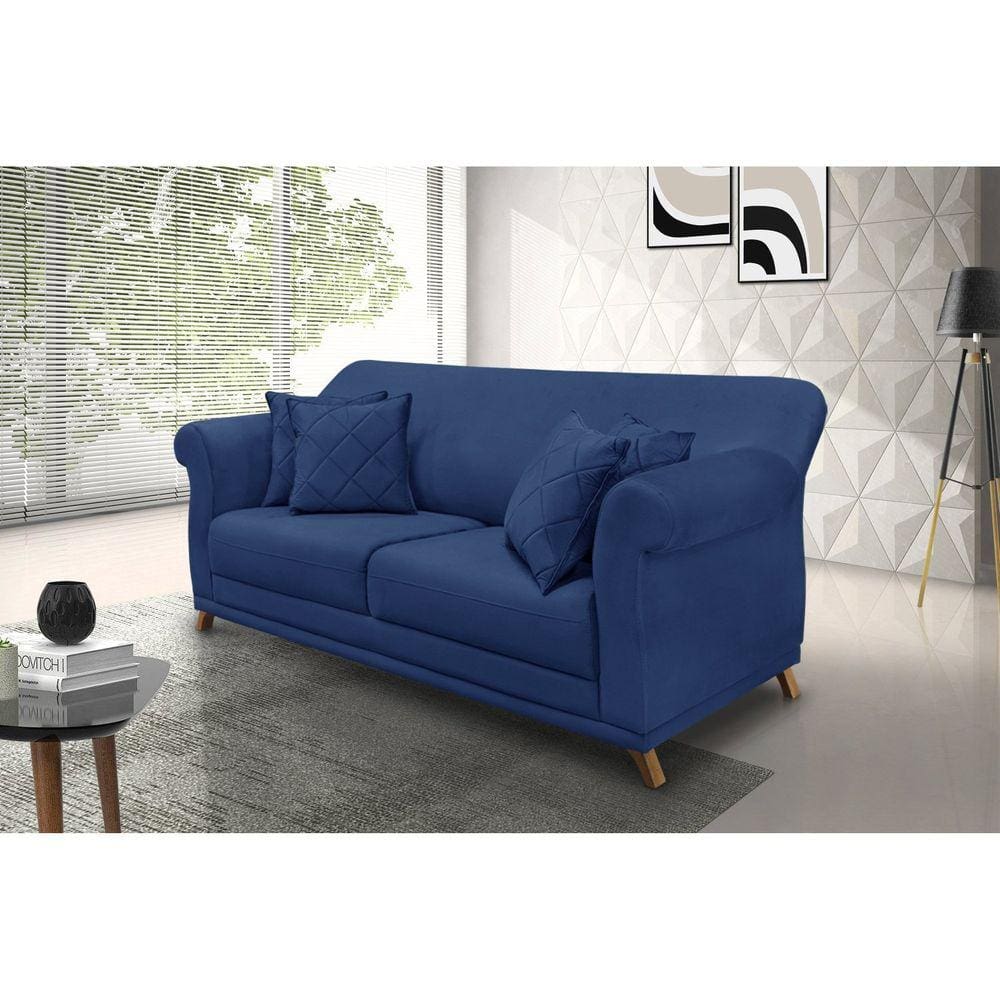 Sofá 2 Lugares 180cm Suede Arras Spezzia Decor Azul Marinho