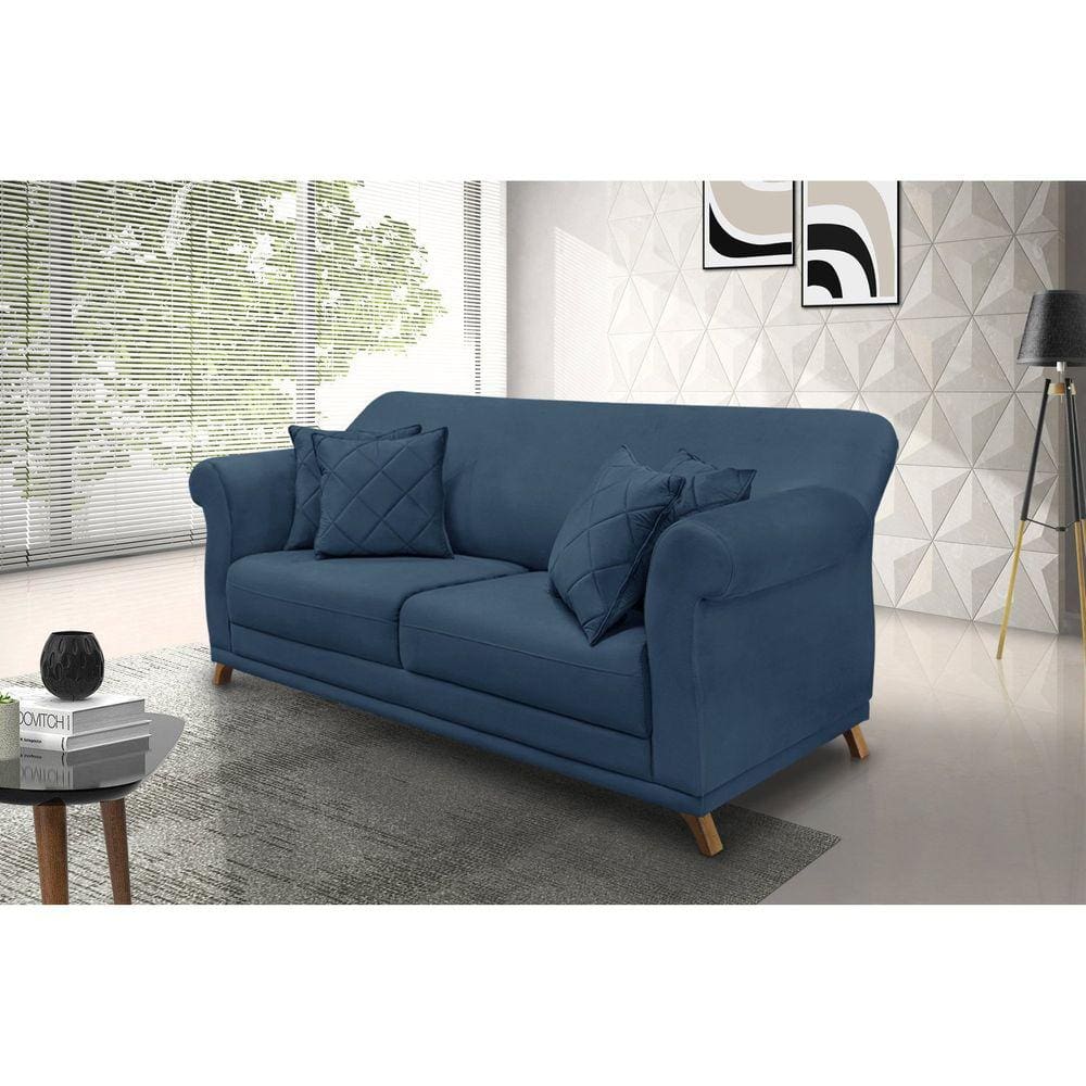 Sofá 2 Lugares 160cm Veludo Arras Spezzia Decor Azul Marinho