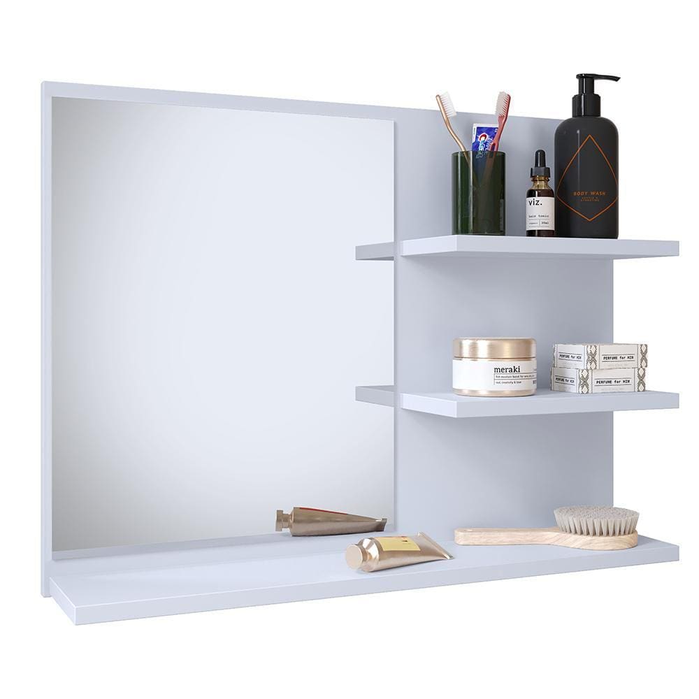 Espelheira Suspensa Astra Prateleiras Organizadoras Espelho Banheiro Aéreo Compacta - Branco - RPM Móveis