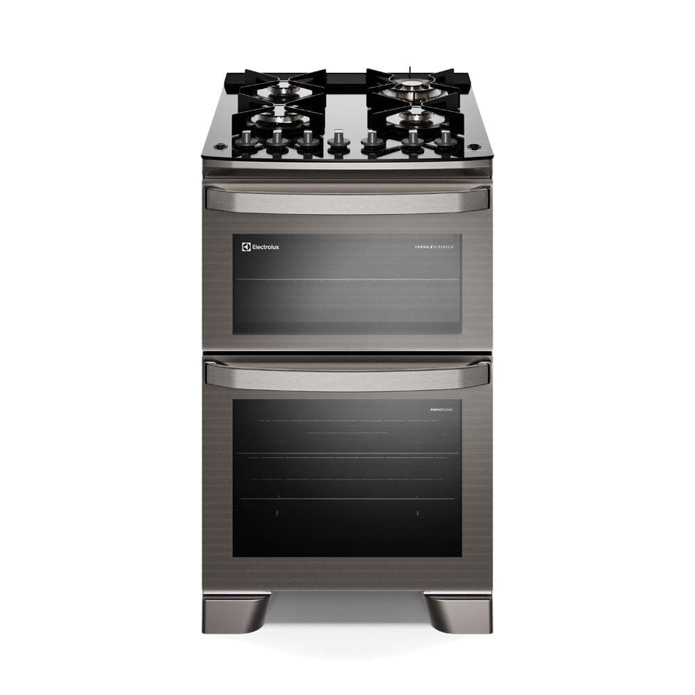 Fogão 4 bocas Electrolux Cinza Experience com Mesa de Vidro, Duplo Forno e PerfectCook360 (FE4DC) - 110V