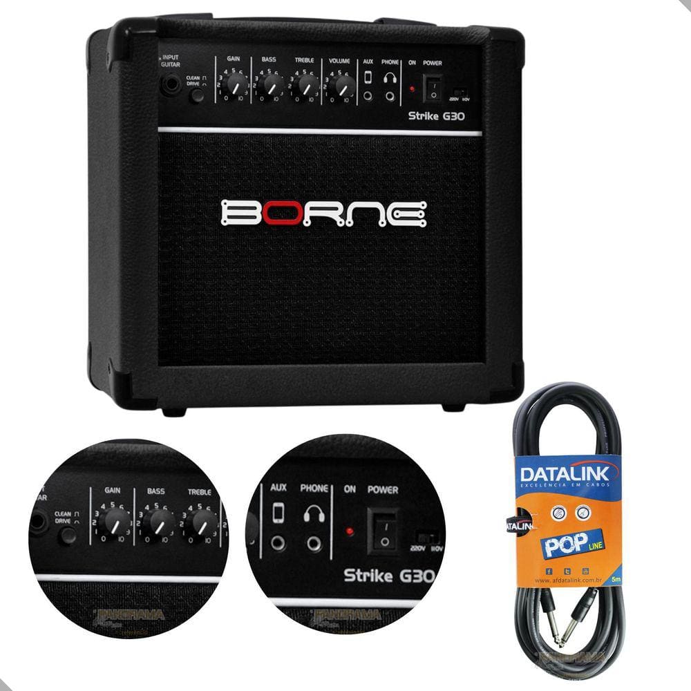 Amplificador Guitarra Borne Strike G30 Preto + Cabo P10/P10