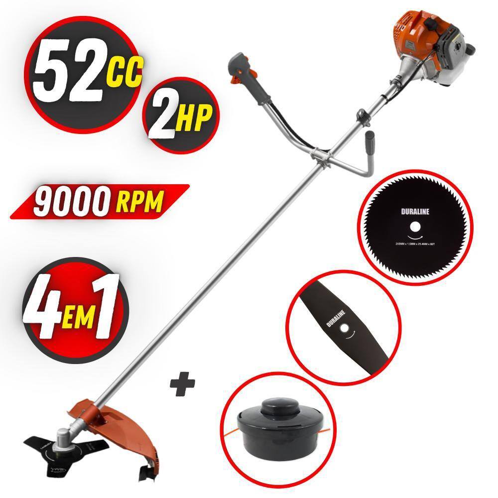 Roçadeira Á Gasolina 52cc Tekna RL520AC Multifuncional Com 4 Opções de Corte Lâmina 3 Pontas, Lâmina 2 Pontas, Lâmina Circular 80 Dentes e Carretel