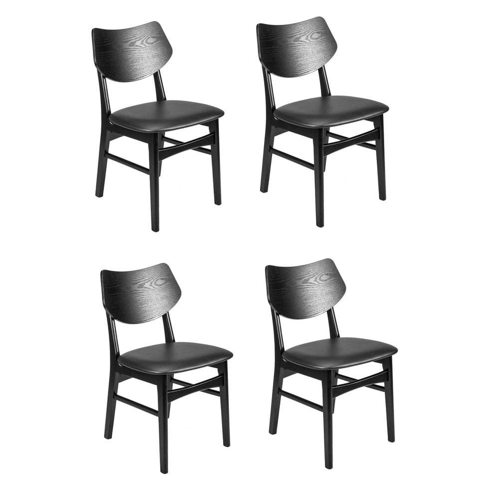 Conjunto 4 Cadeiras Madeira Maciça e PVC Edna Preto