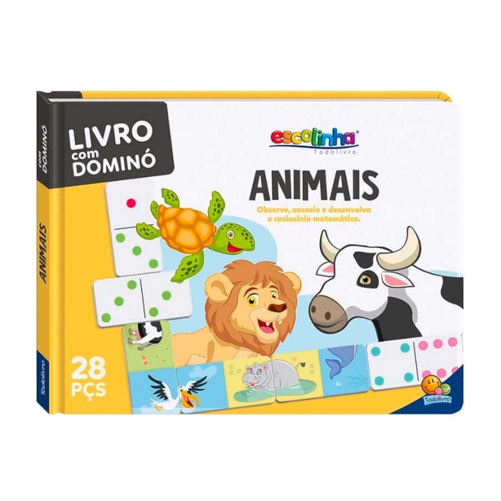 Livro Infantil com Dominó Escolinha Animais 28 peças