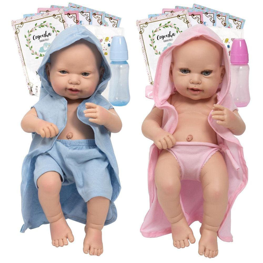 Boneca Reborn Realista Gêmeos Casal Itens Pode Dar Banho
