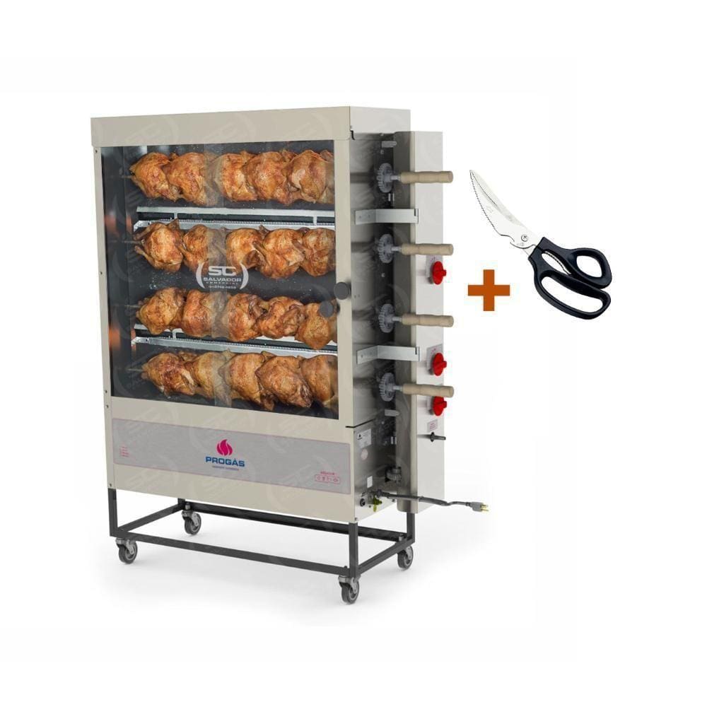 Assador De Frango Gás 4 Espetos Tubular Pr-623 Progás + Tesoura Multifuncional Tramontina Bivolt