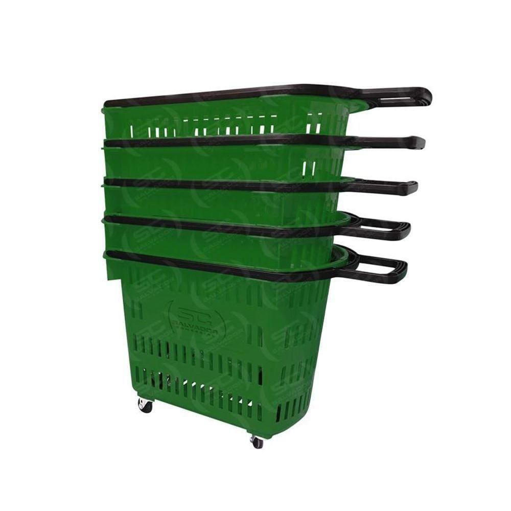Kit - 5 Cestos Grande Com Rodízio D300 Cód. 3300 Verde - Della Plast