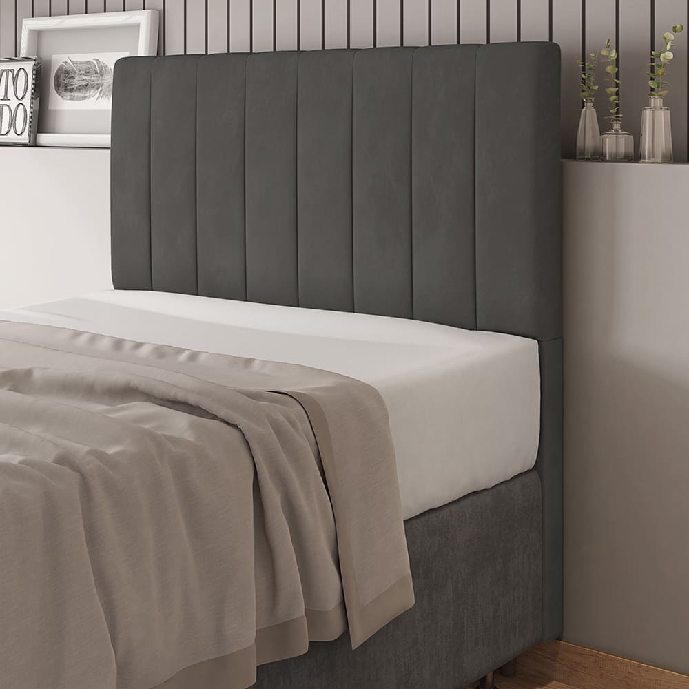 Cabeceira Casal 140cm Carla Veludo Cinza Com Frame Patoti Móveis