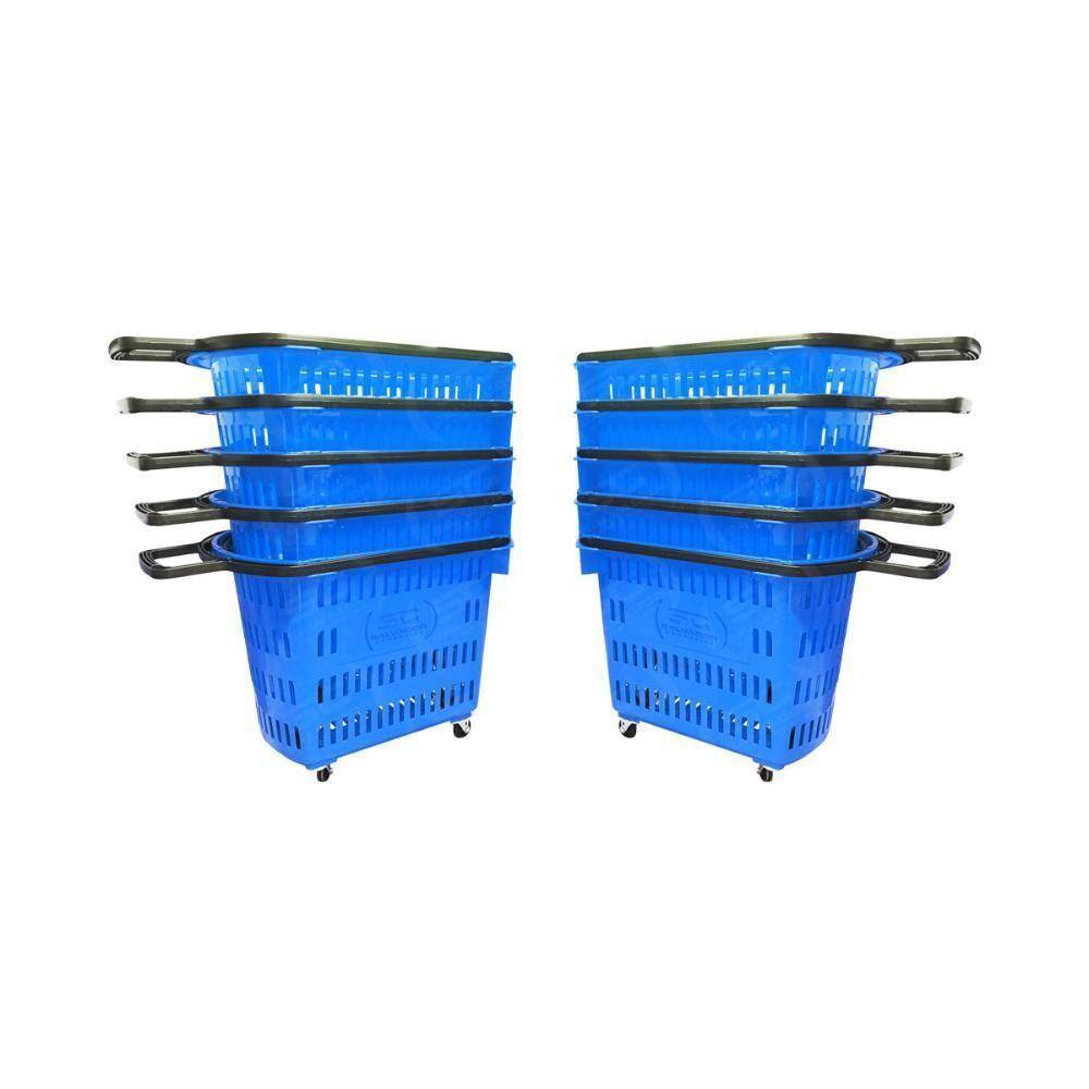 Kit - 10 Cestos Grande Com Rodízio D300 Cód. 3300 Azul - Della Plast