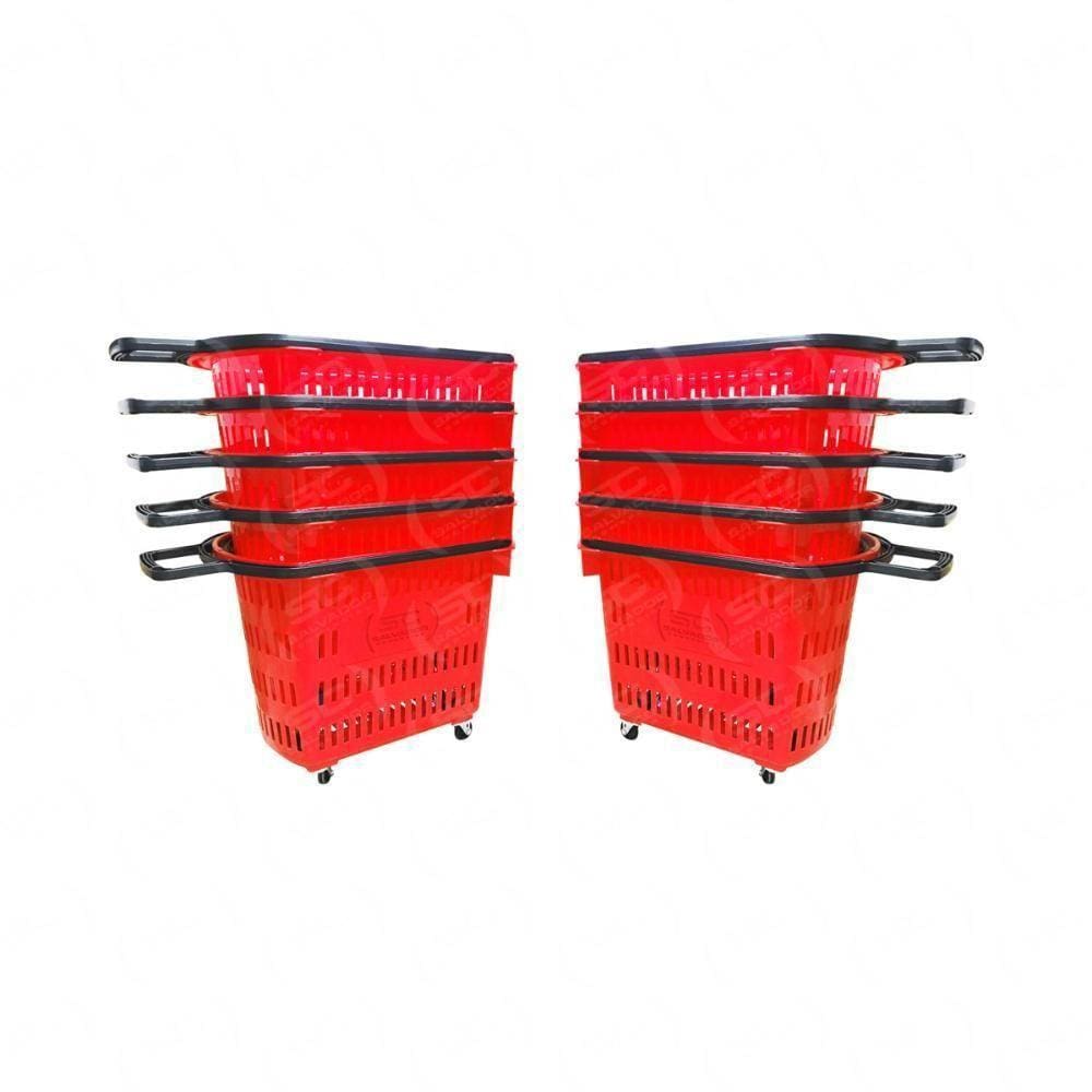 Kit - 10 Cestos Grande Com Rodízio D300 Cód. 3300 Vermelho - Della Plast