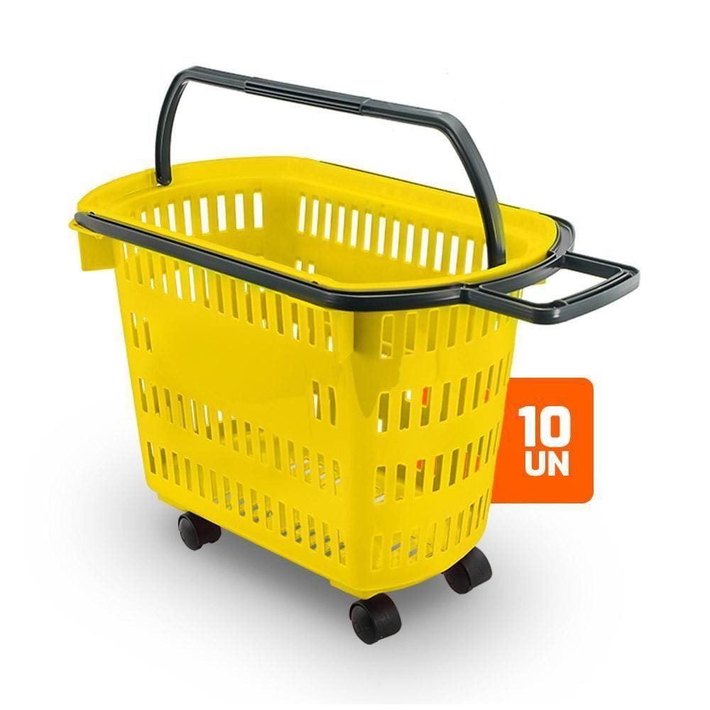 Kit - 10 Cestos Grande Com Rodízio D300 Cód. 3300 Amarelo - Della Plast