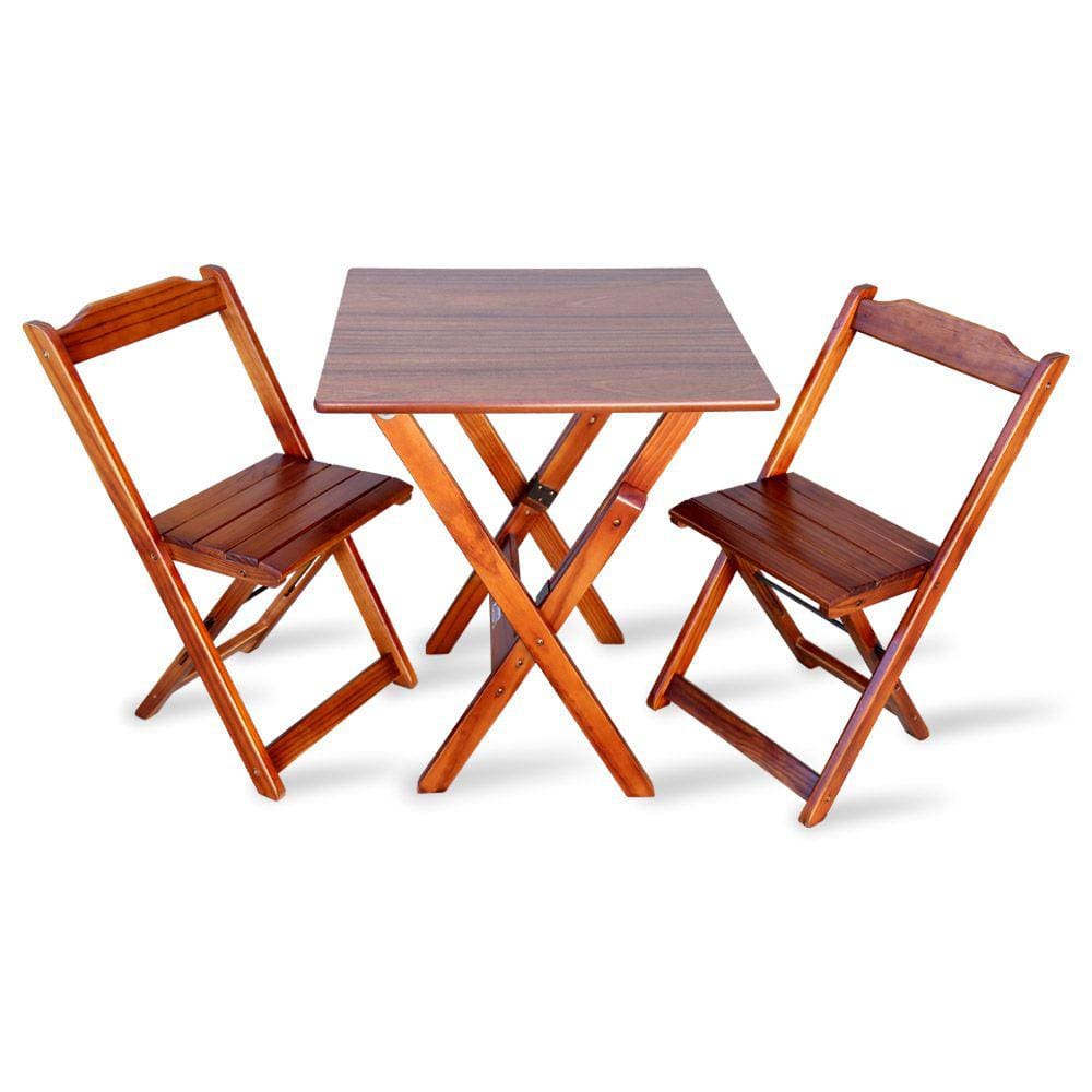 Jogo de Mesa com 2 Cadeiras Dobravel 70x70 para Area de Lazer - Imbuia