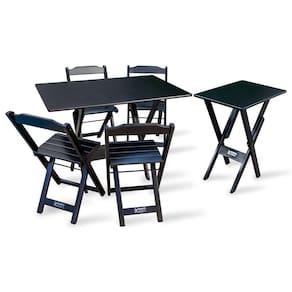 Conjunto De Mesa Dobrável 1,10x70 Com 4 Cadeiras Com Mesa Aparador Tarimatã Para Area Gourmet - Pret