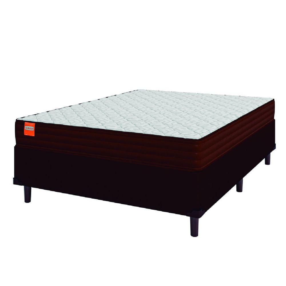 Cama Box Casal Colchão Molas Qatar 138x188x60cm Marrom / Branco - Suporta até 200kg por Pessoa