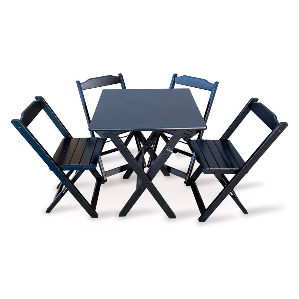 Jogo de Mesa 4 Cadeiras 70x70 Dobravel - Preto