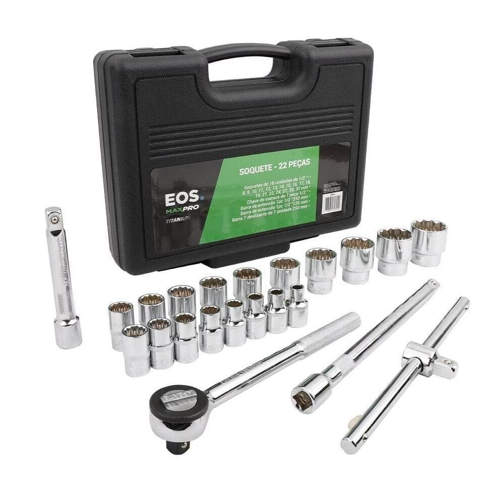 Jogo De Soquetes Crv Titanium 22 Peças Com Maleta Ekf02 - Eos