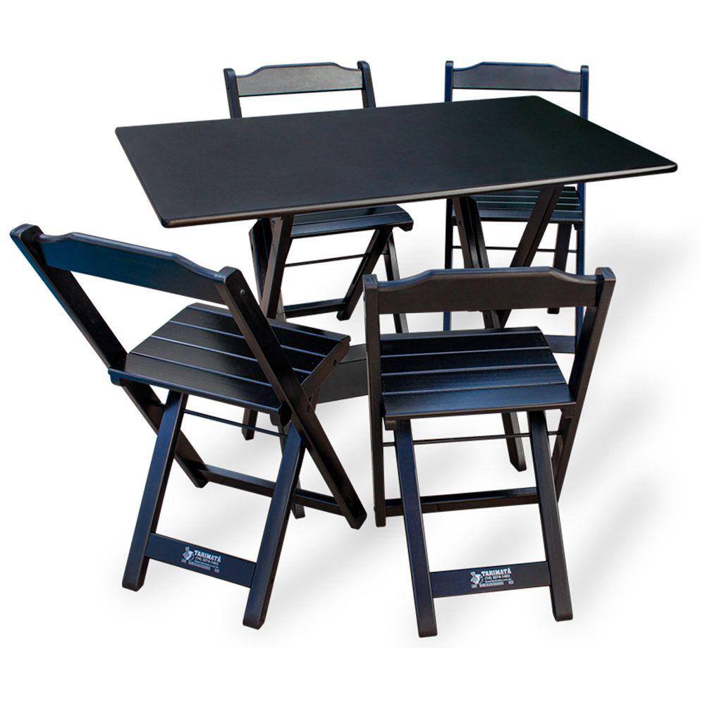 Conjunto de Mesa Dobrável 70x110 com 4 Cadeiras Preto - Tarimatã