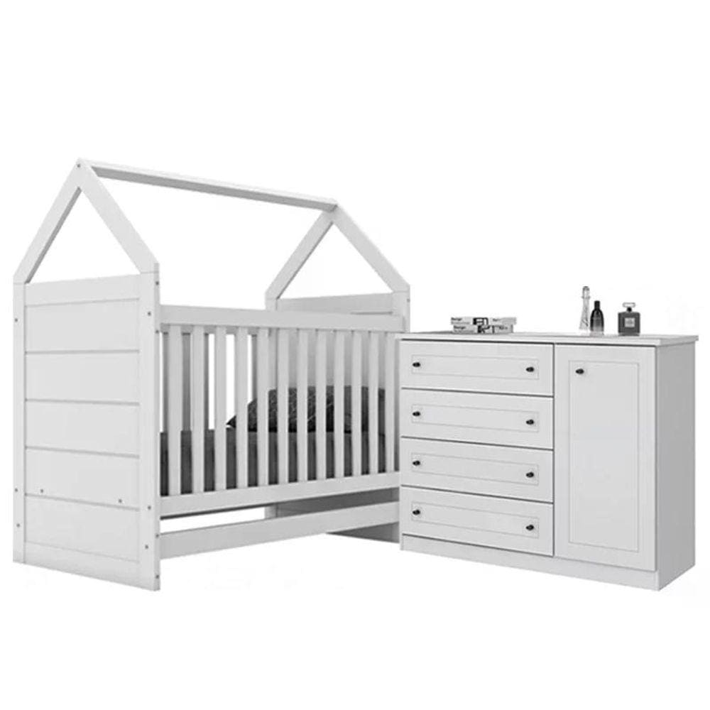 Jogo de Quarto com Cômoda Americano e Berço Montessoriano Cabana - Móveis Henn