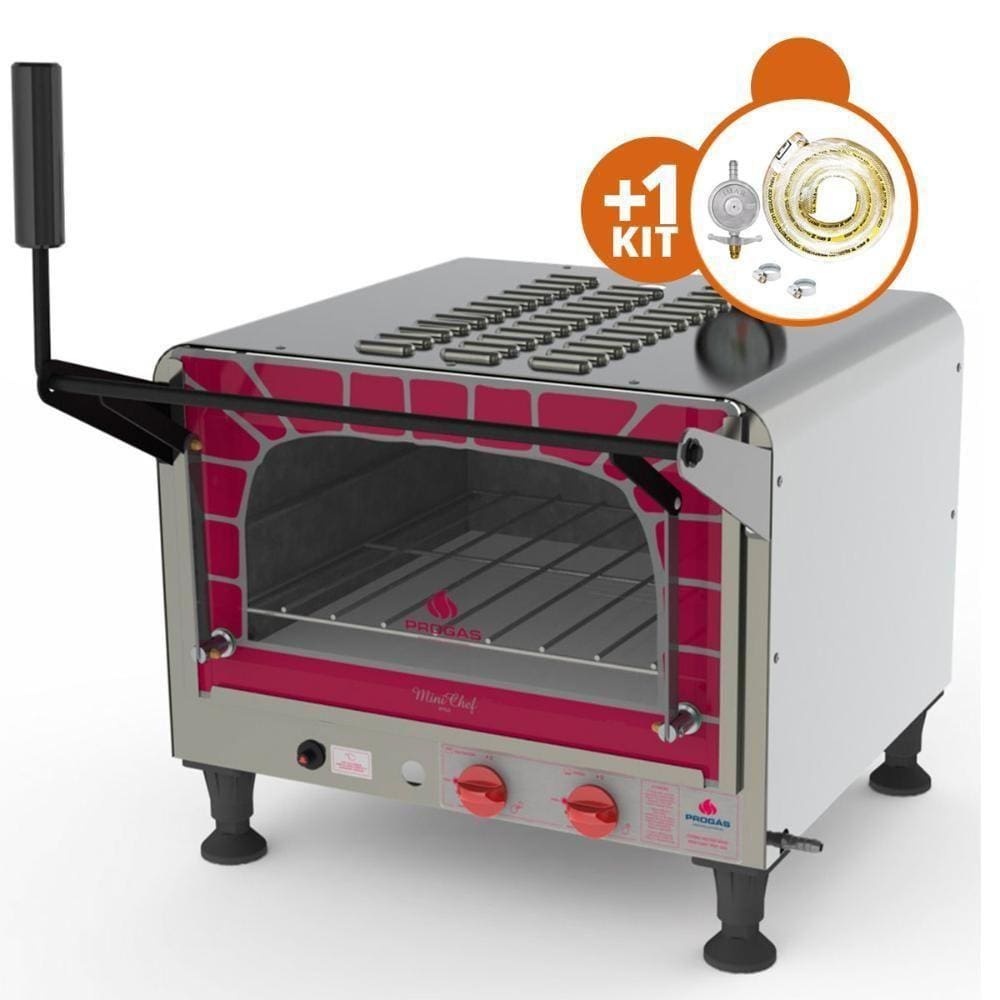 Kit - Forno Assador Refratário Gás Prp-400 Mini Chef + Kit Gás - Progás