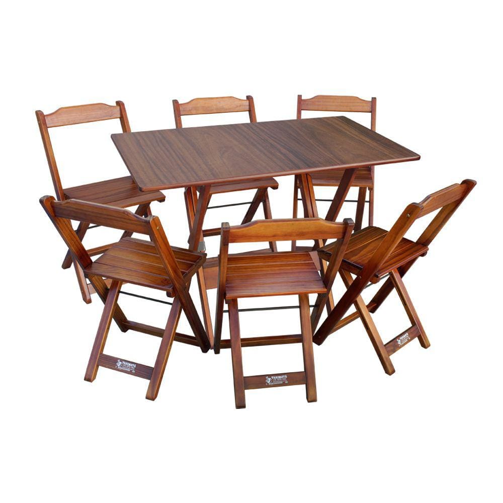 Jogo Dobrável para Bar e Restaurante 70x110cm com 6 Cadeiras Imbuia