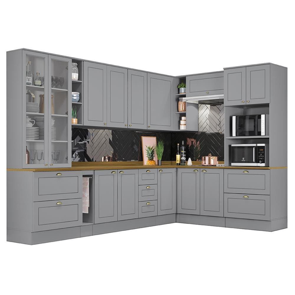 Cozinha Completa de Canto Americana 10 Peças Tampo Nature - Móveis Henn