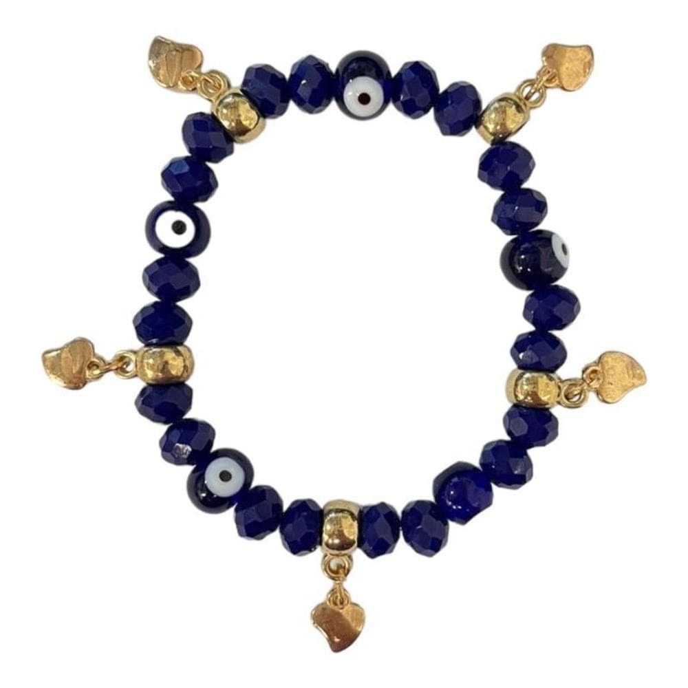 Pulseira Olho Grego Azul Pingentes Dourados Cristal Silicone