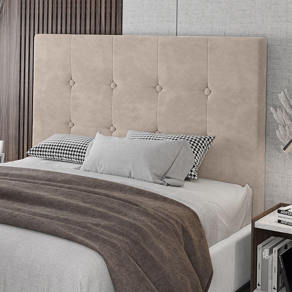 Cabeceira Casal Lua 140cm Veludo Bege Com Frame Digital Móveis