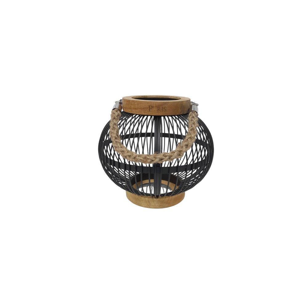 Lanterna Decorativa de Metal e Madeira 24cm