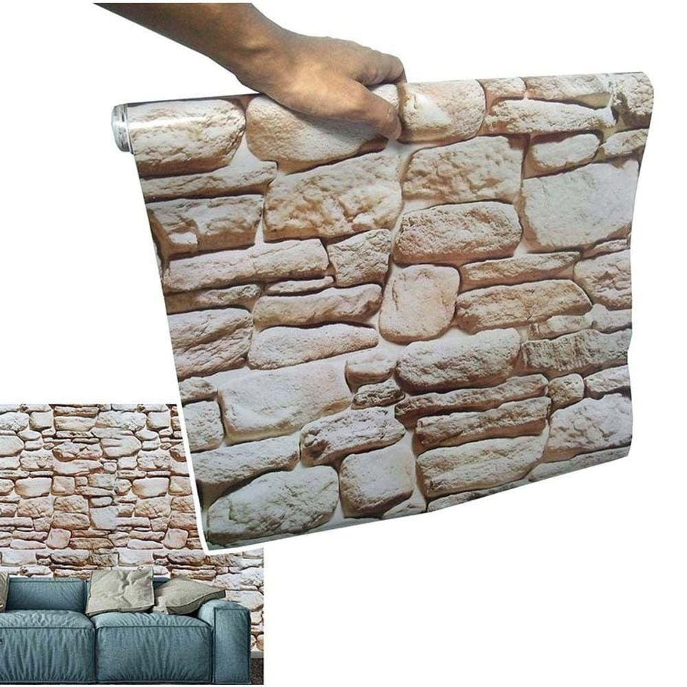 Papel De Parede Pedras Marrom Fosco Lavavel Autoadesivo
