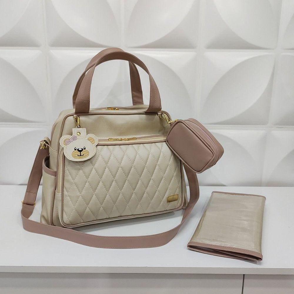 Bolsa Maternidade e Mini Trocador Marfim Rose - Coutre Bolsas