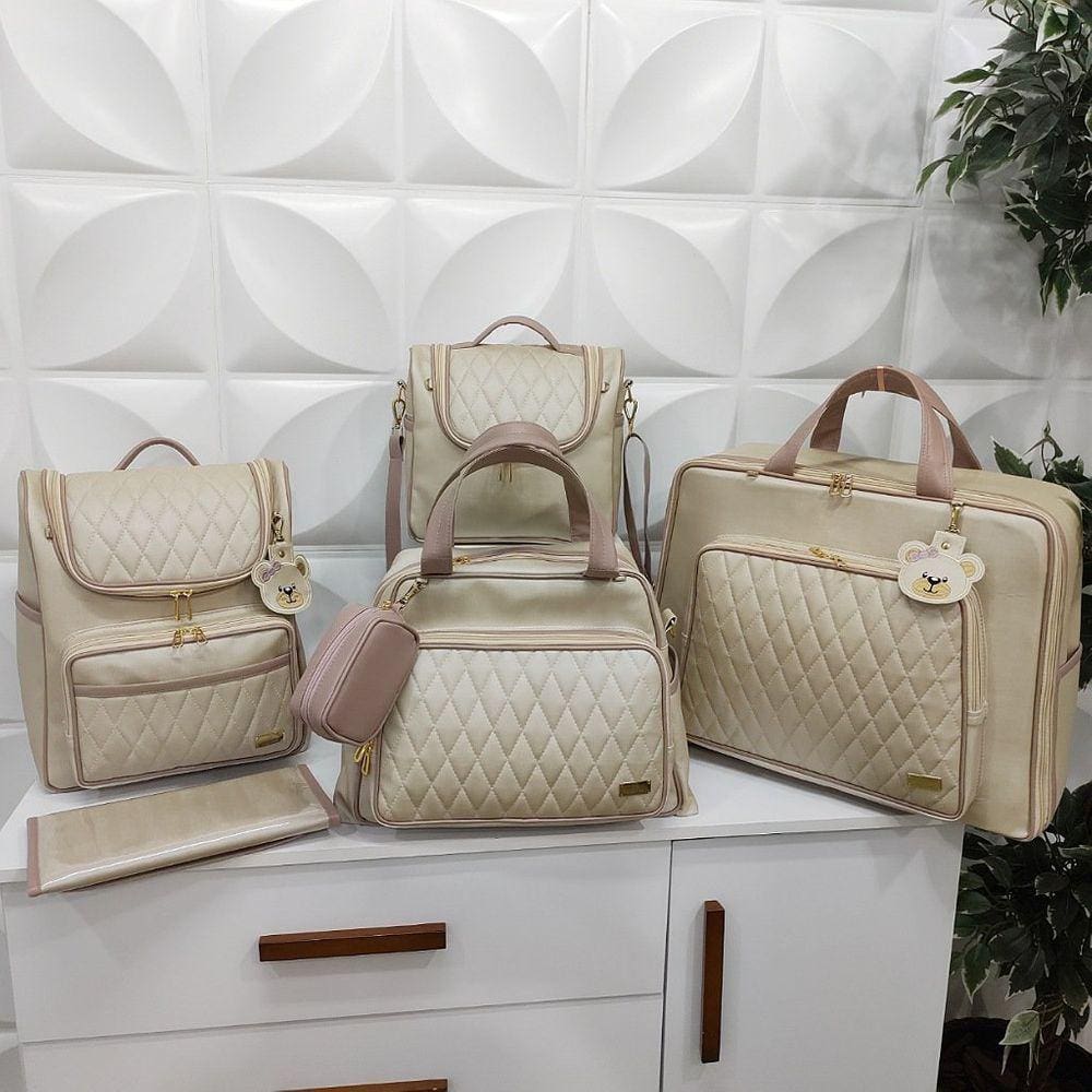 Kit Bolsa Maternidade 5 peças Marfim Rose - Coutre Bolsas
