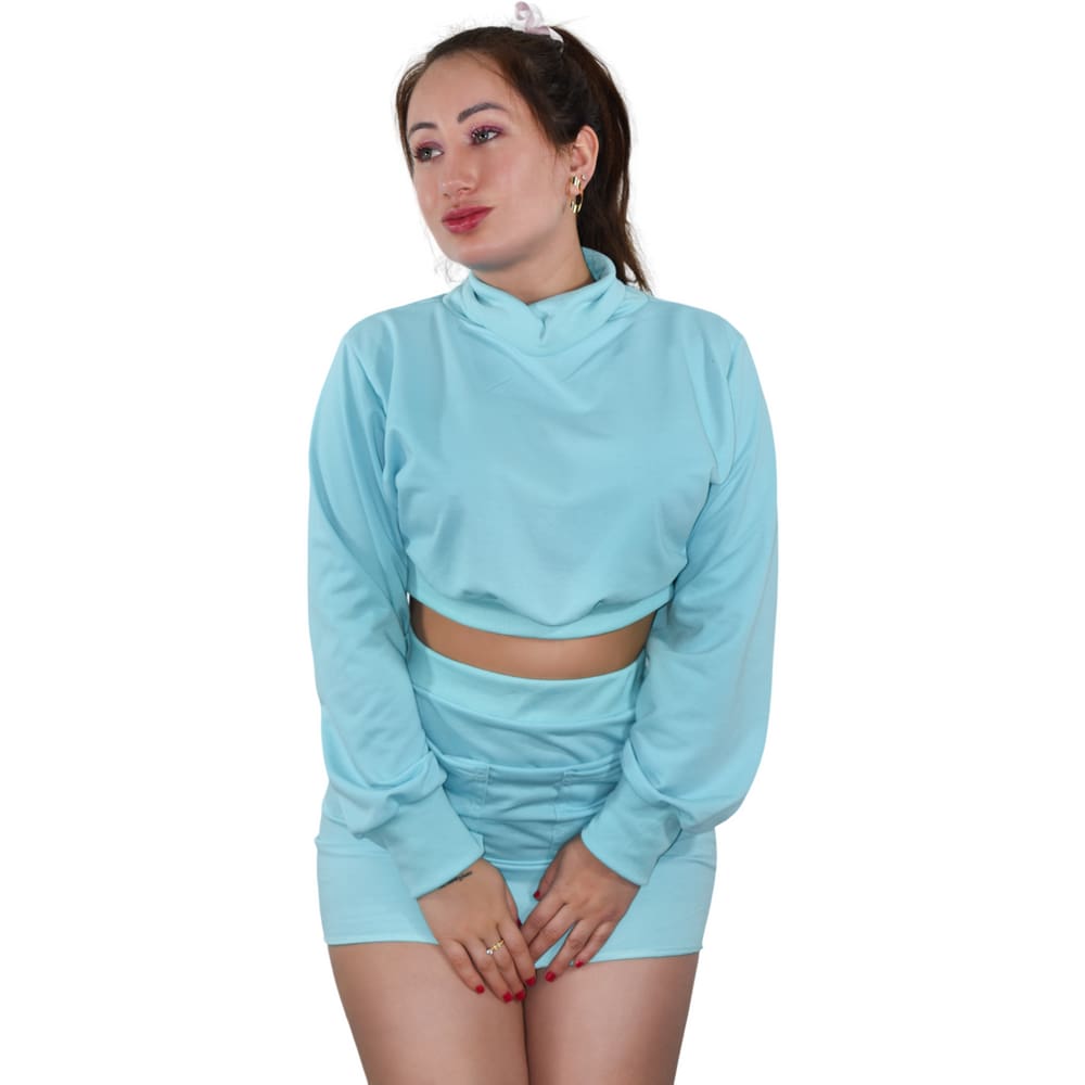 Conjunto Feminino Casaco Blusa + Saia De Moletom Inverno