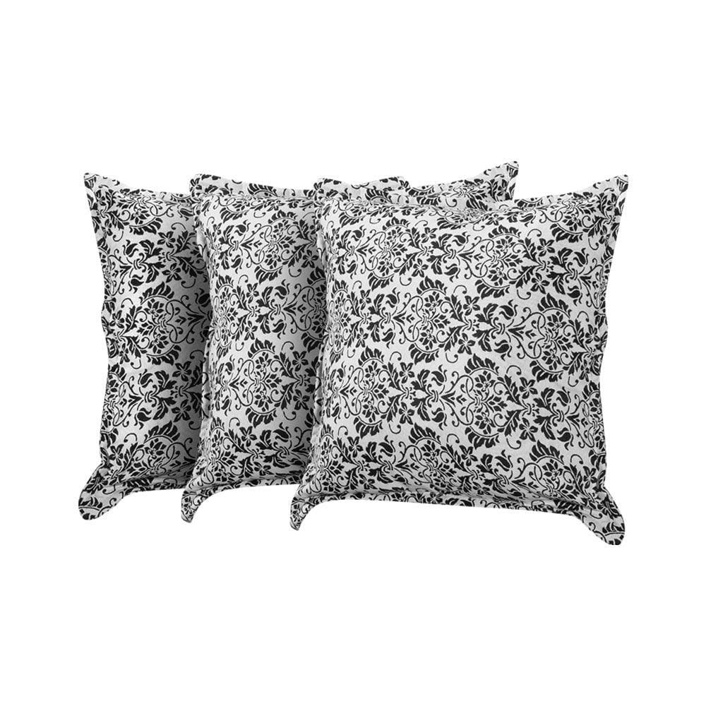 Kit 3 Almofadas Decorativas Bali Linho Floral Branco e Preto