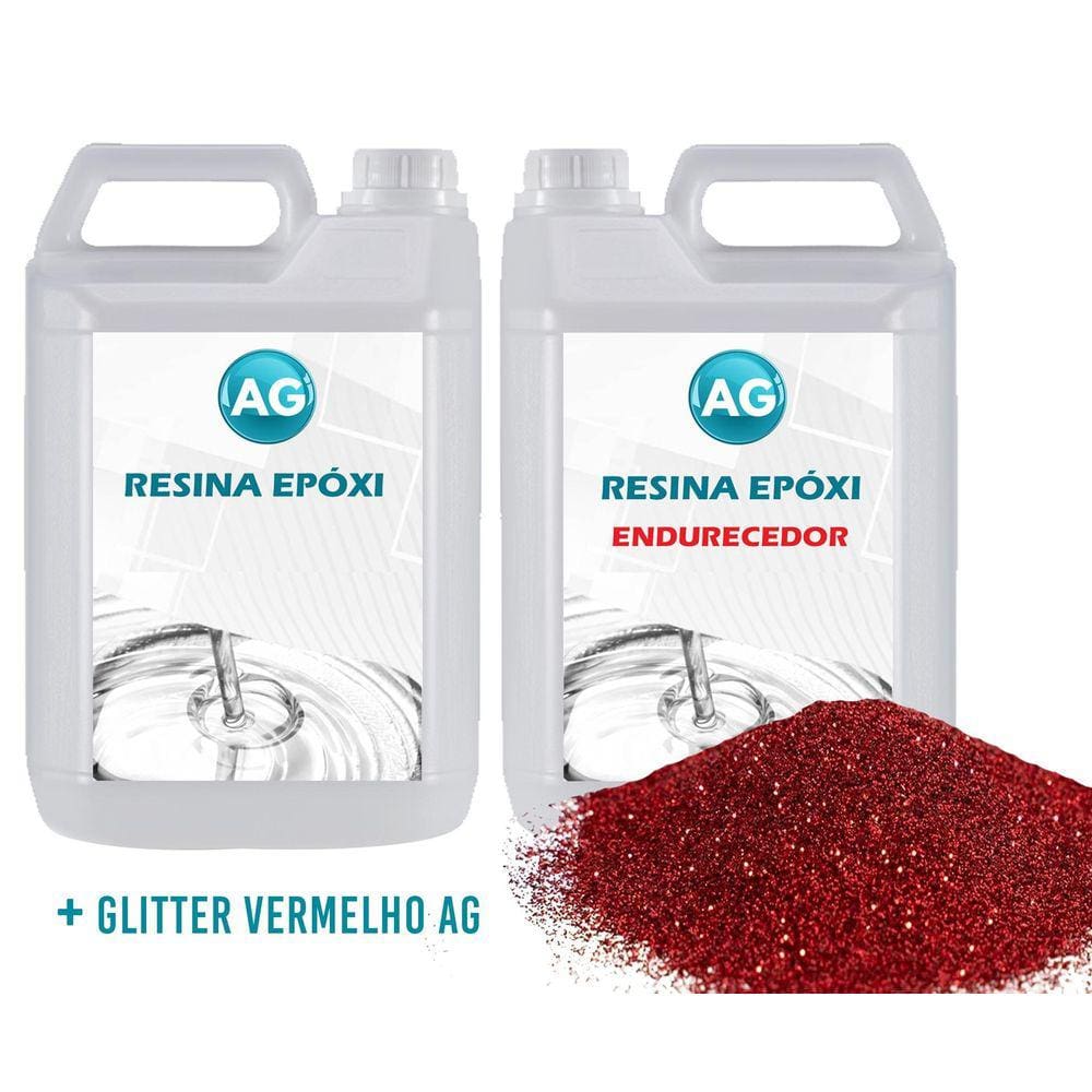Resina Epóxi 1Kg + Glitter Vermelho Ag Baixa Espessura 1Mm A