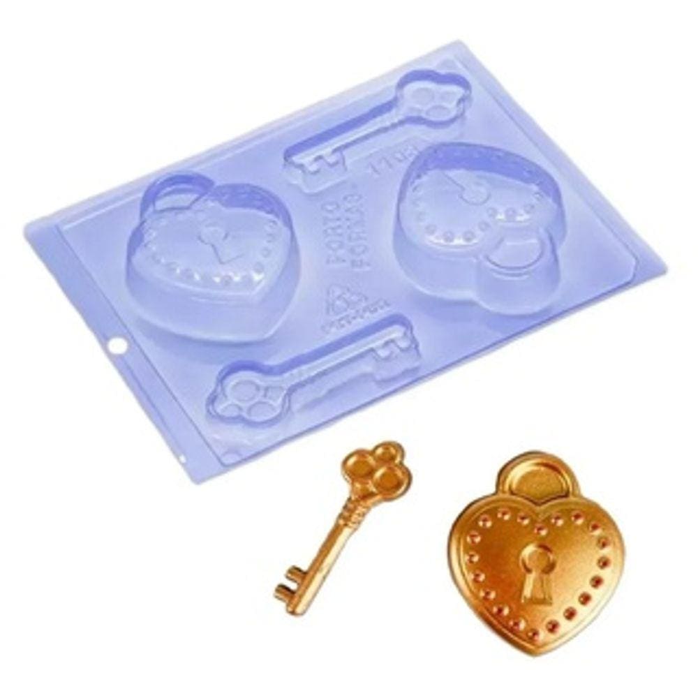 Kit 2 Formas 3 Partes Coração Cadeado Porto Formas Cod: 1103