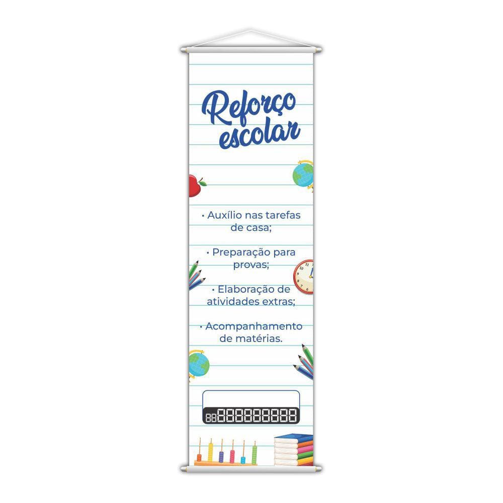 Banner Reforço Escolar Ensino Telefone Contato Lona 100X30Cm