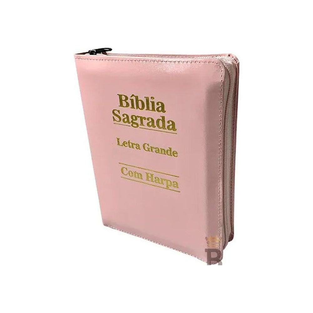Bíblia Sagrada Letra Grande Com Harpa Com Zíper Cor Rosa