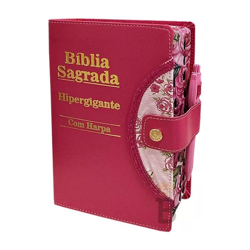 Bíblia Sagrada Letra Hipergigante Com Harpa c/ Caneta Pink