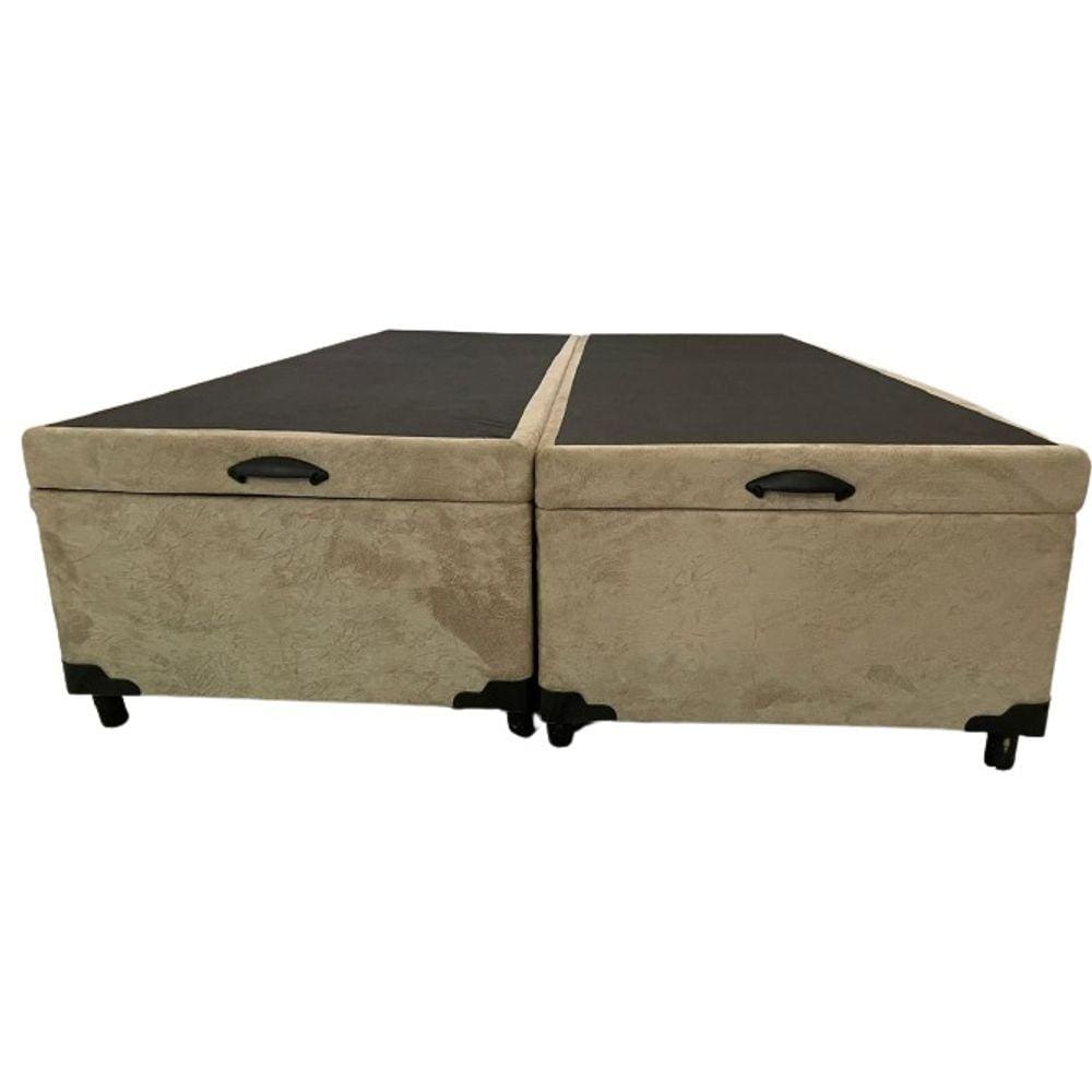 Cama Box Baú Casal Bipartido Suede Bege