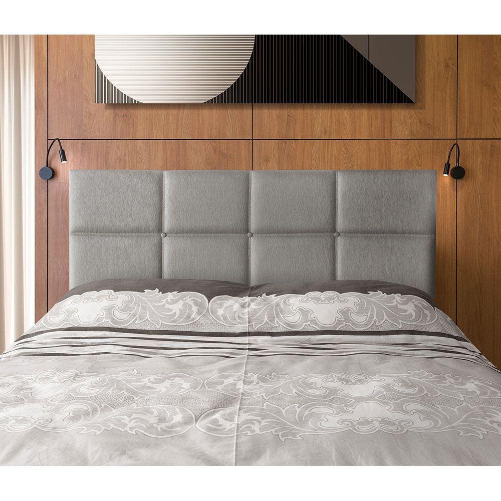 Cabeceira Painel Cama Box Queen Estofada Belize Linho Cinza