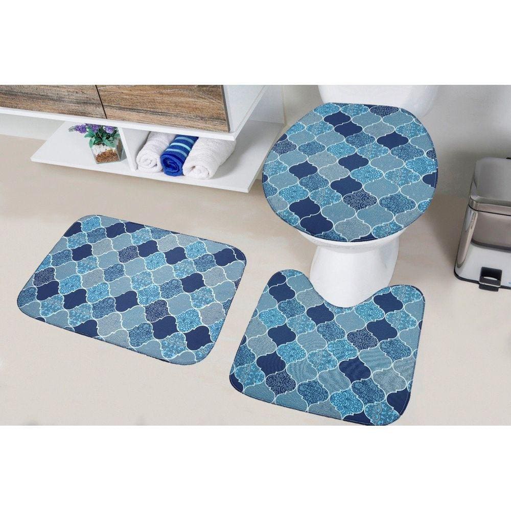Kit Tapete de Banheiro Tecil Pop 3 Peças Turquia Azul