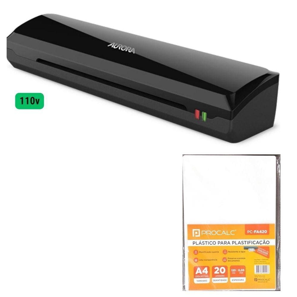 Kit Plastificadora Aurora A4 127V +Polaseall 20 X A4 0.05Mm