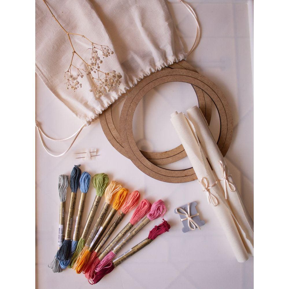 Kit para Bordar - Cores Pasteis - Bordado Livre Iniciante