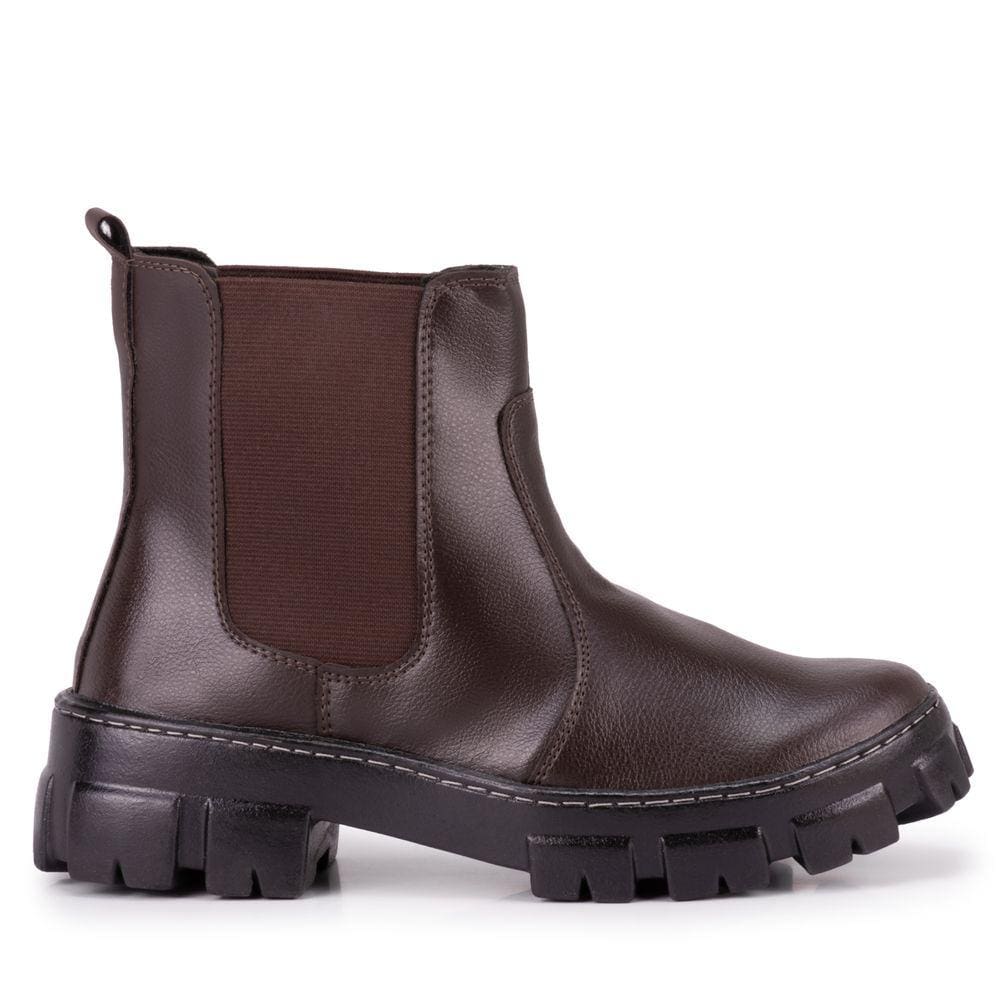 Bota Feminina Coturno Tratorado Cano Medio Elastico - Marrom
