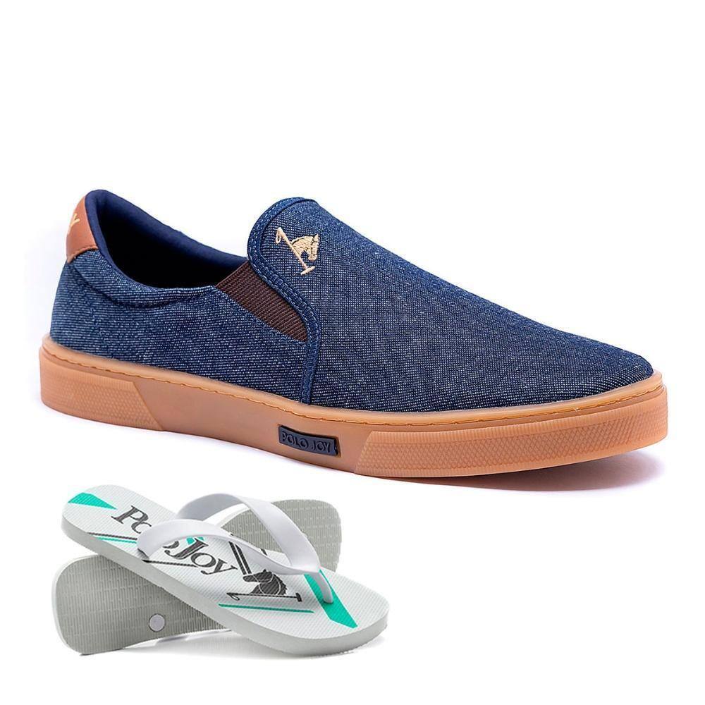 Slip On Masculino Iate Casual Calce Fácil Conforto + Chinelo Kit