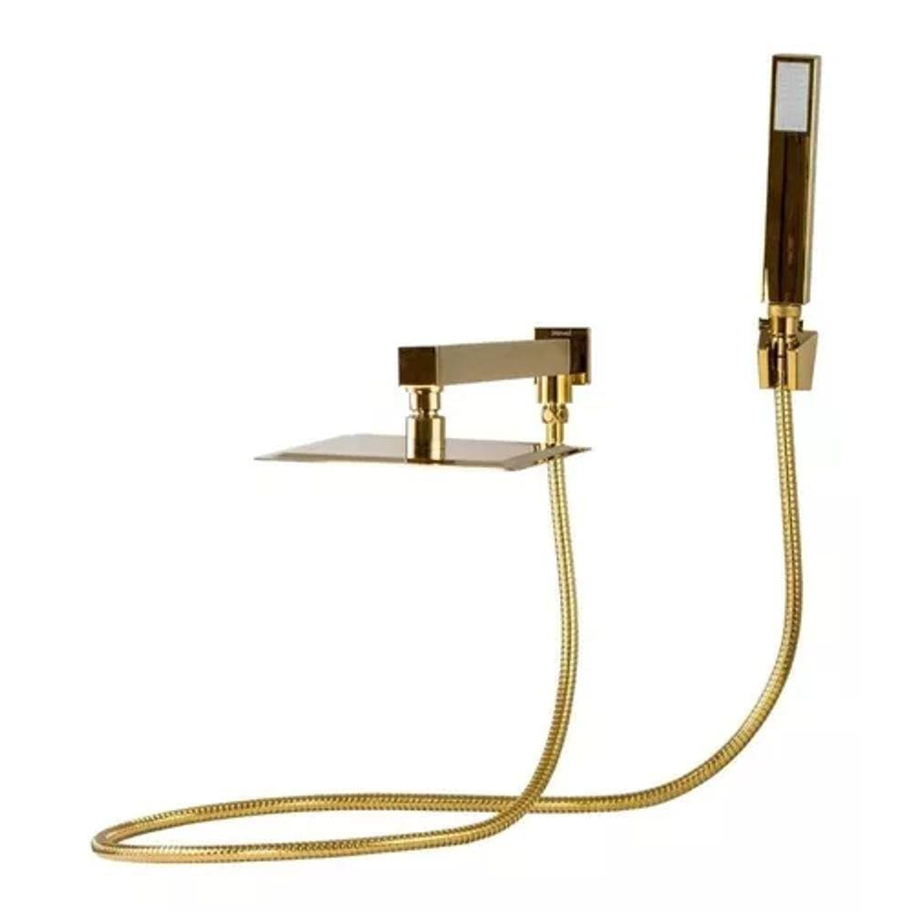Ducha Slim Quadrada 20cm. Com Desviador Dourado Brilhante
