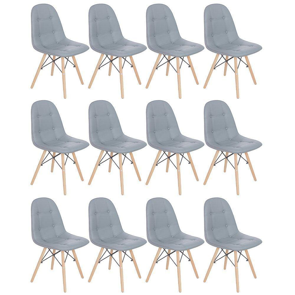 Kit 12 cadeiras estofadas Charles Eames Eiffel Botonê com pés de madeira clara